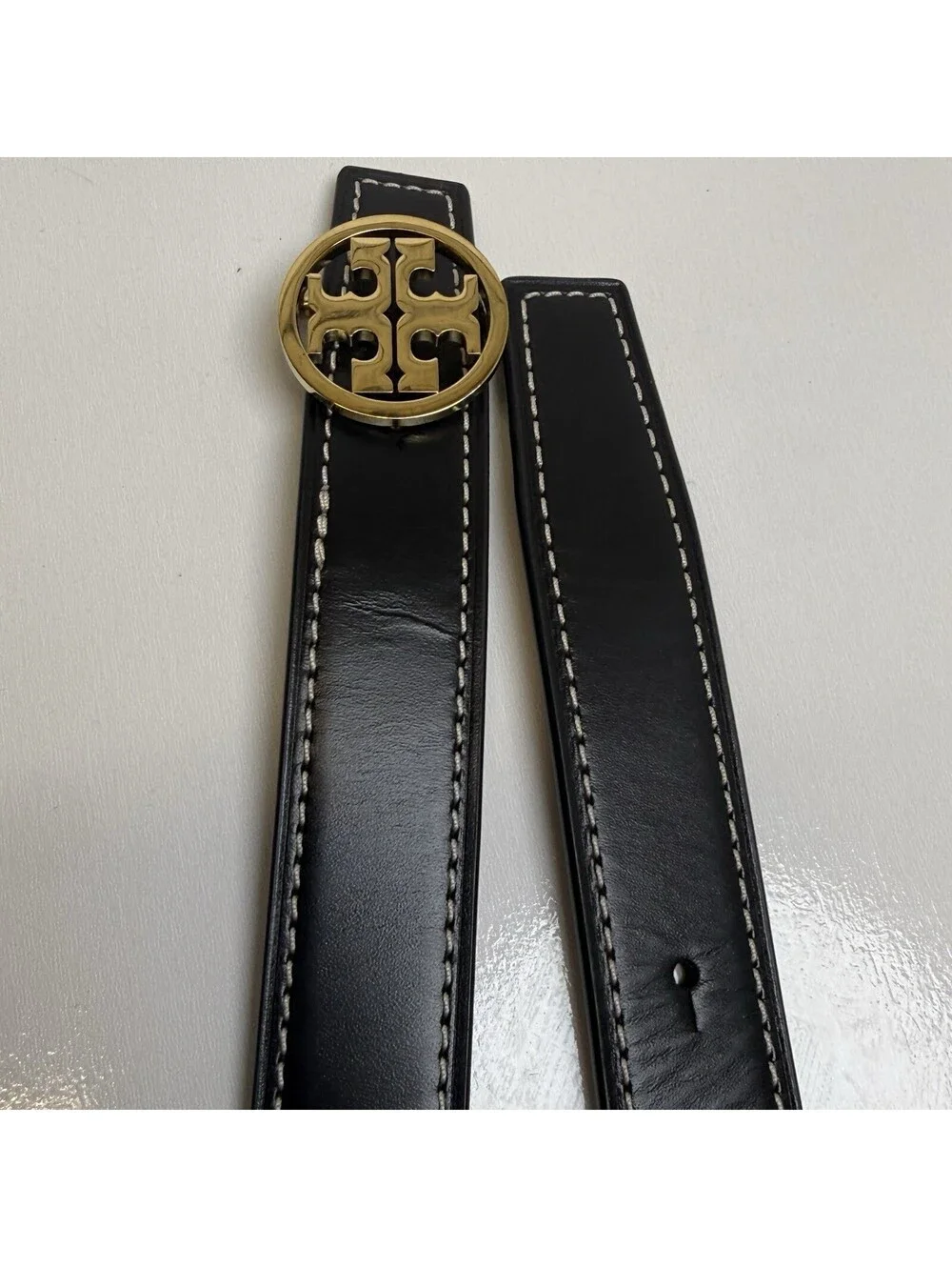 Tory Burch 1” Miller Reversible Belt Women’s Medium | Black & Tan with Gold